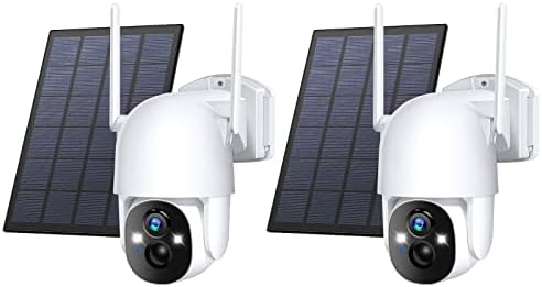 Poyasilon Solar Security Cameras Wireless Outdoor, 3MP 2K FHD Outdoor Camera Wireless 2.4G Wi-Fi 355° View Pan Tilt Security Cameras with AI Motion Detection, Siren, Two-Way Audio (2 Pack)