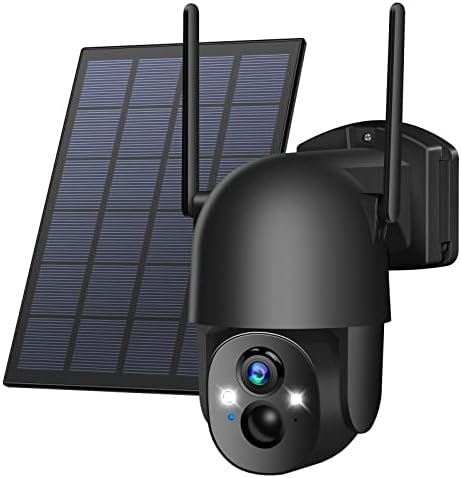 Poyasilon Solar Wireless Outdoor, 3MP 2K FHD 2.4G Wi-Fi 355° View Pan Tilt Security Cameras with AI Motion Detection, Siren, Two-Way Audio (Black)